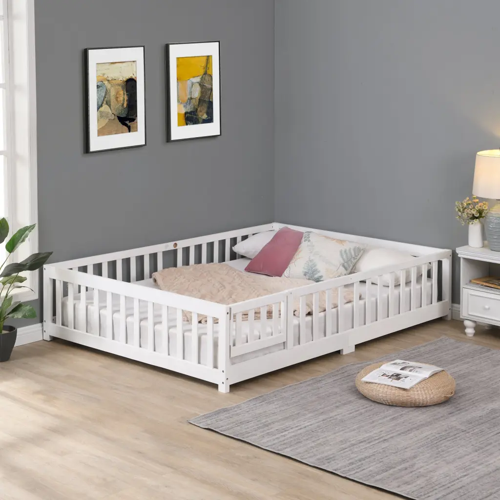 Full Floor Bed Door, Solid Wood Platform Bed Frame Fence civilfurniture