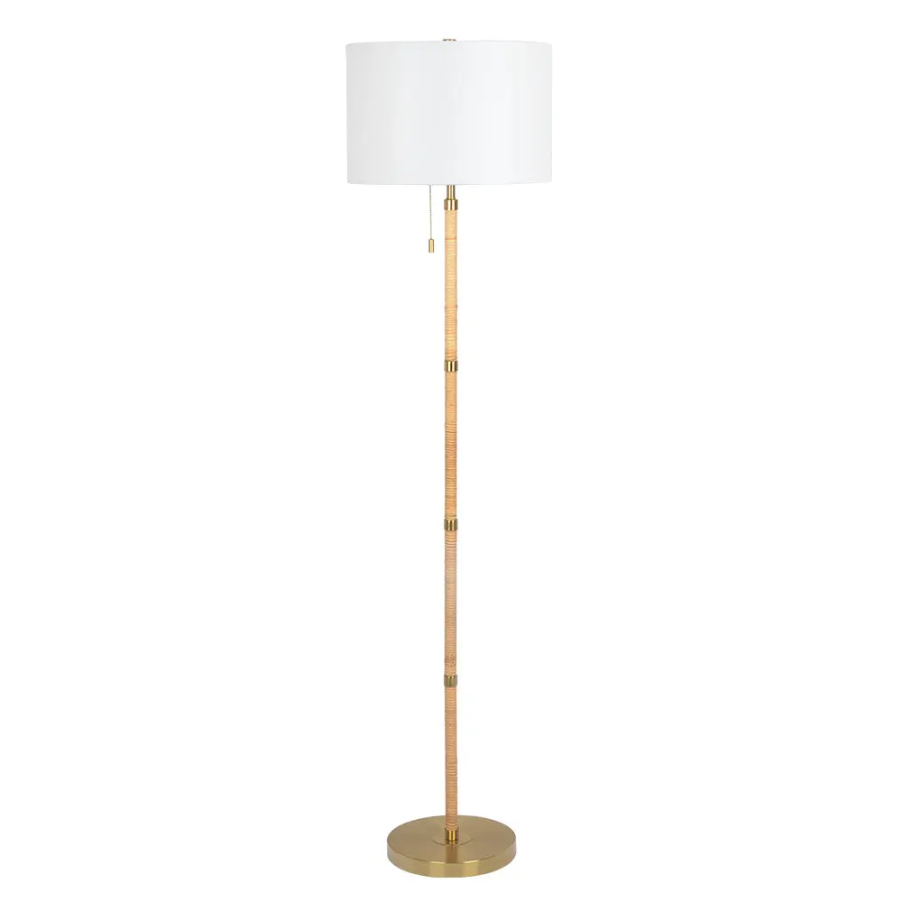 Stellar Timber Rattan Tubegold Copper Alloy Metallic And White Linen Shade Floor Lamp ashcroft furniture