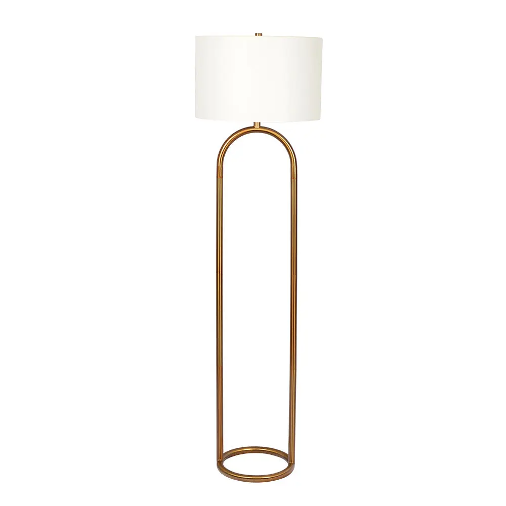 Vivid Brass Ring Base Floor Lamp Large White Drum Shade Antique Bronze Finish ashcroft furniture
