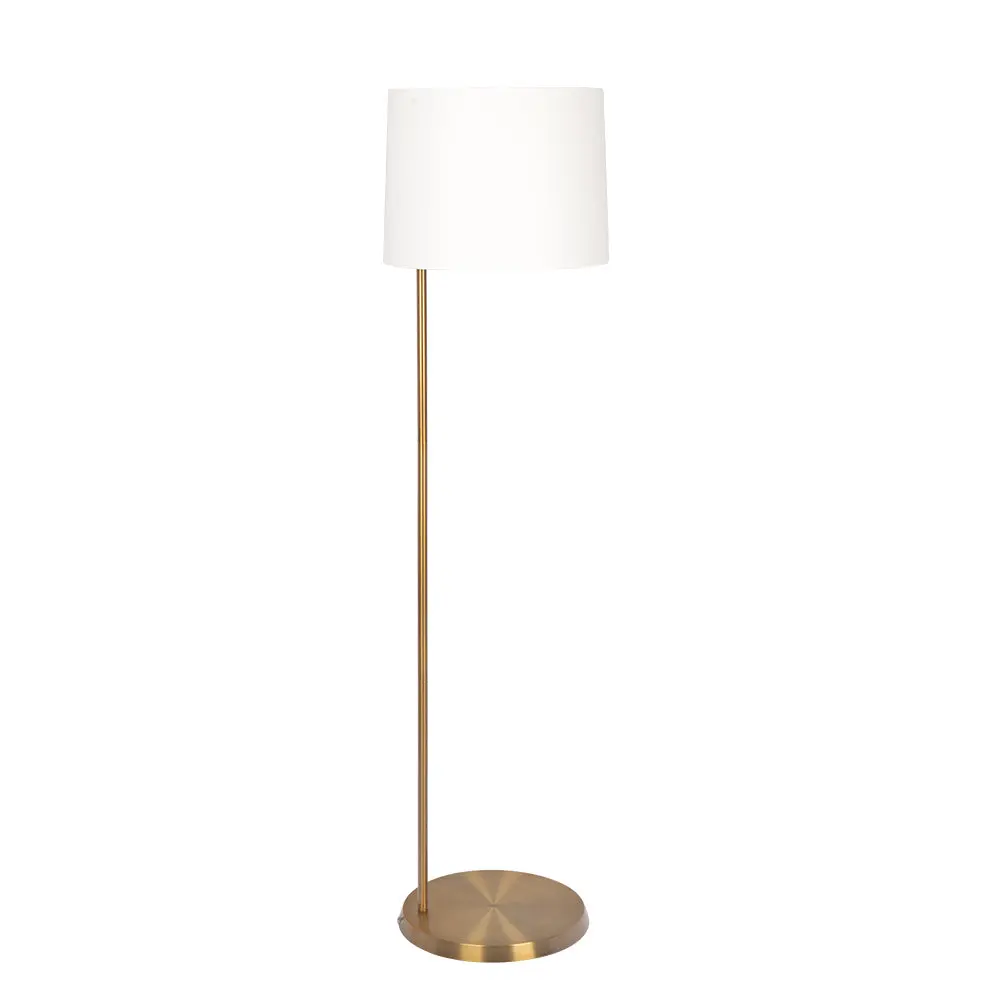 Zenith Offset Brass Base Floor Lamp Drum Linen Shade Gold Finish ashcroft furniture
