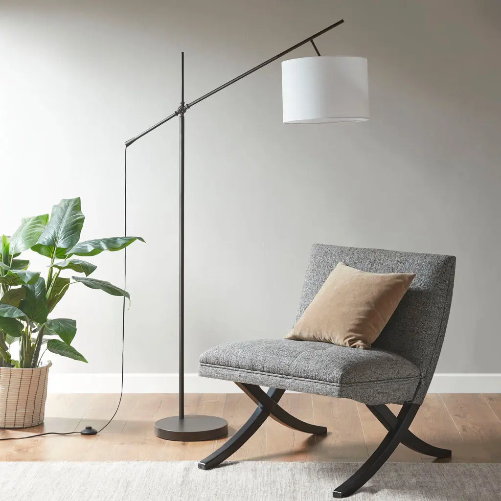 Customizable Arched Floor Lamp Drum Shade Oil Rubbed Bronze Cream jla