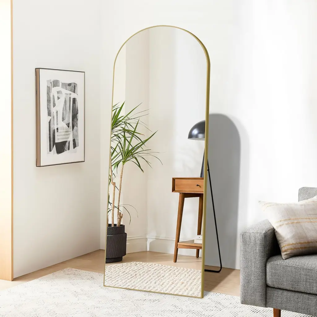 Dolonm 64x21 Inch Arch Full Length Mirror Aluminum Alloy Frame Floor Mirror t2956
