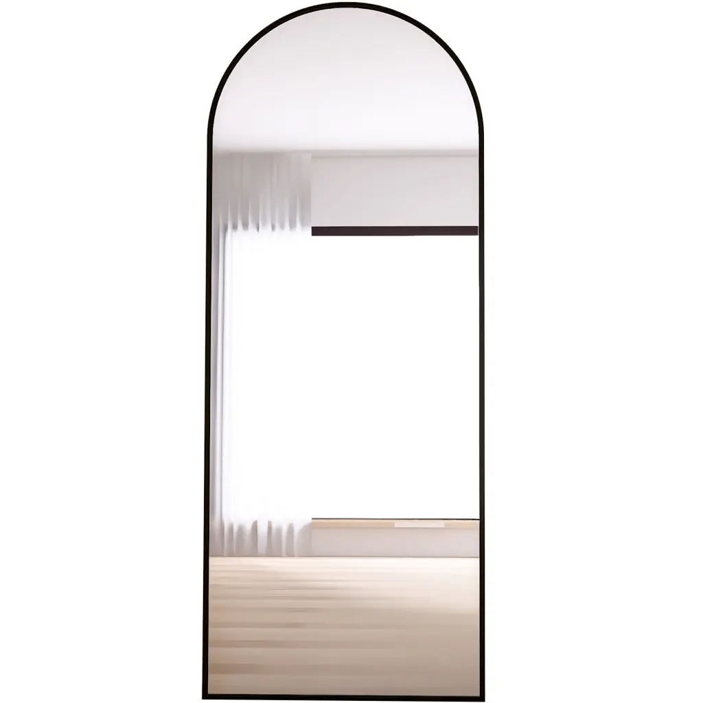 65 Inch Arched Full Length Mirror Floor Dressing Mirror Black Black Crystal uni-home