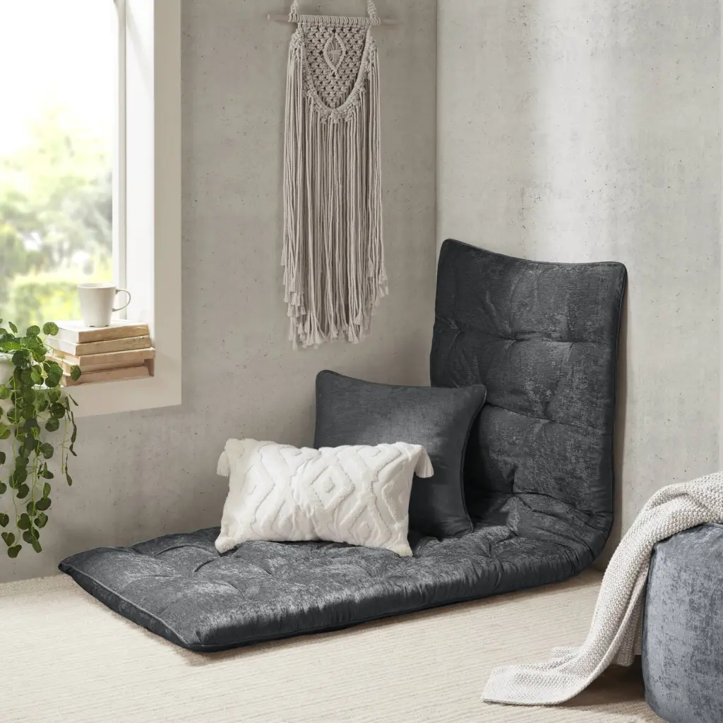 Poly Chenille Lounge Floor Pillow Cushion 27x74 Inches Charcoal Polyester jla