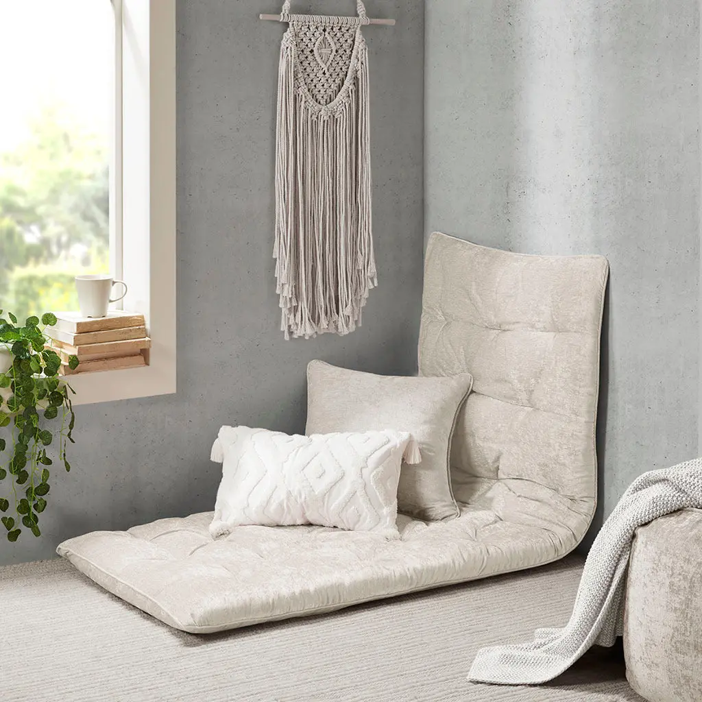 Poly Chenille Lounge Floor Pillow Cushion Ivory Polyester Living Room jla