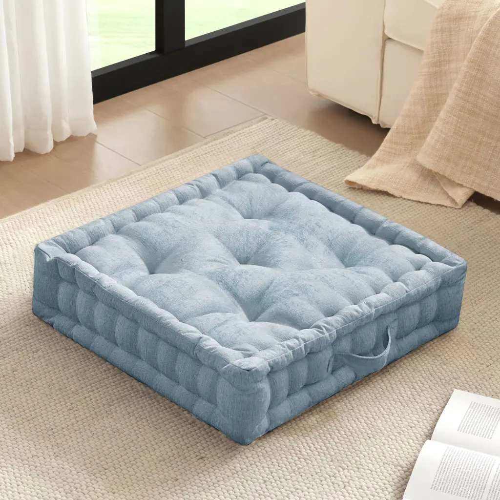 Poly Chenille Square Floor Pillow Cushion 24X24 Inches Aqua Blue jla