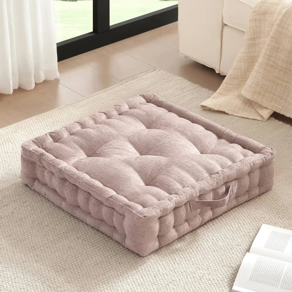 Poly Chenille Square Floor Pillow Cushion 24x24 Inches Blush Polyester Decor jla