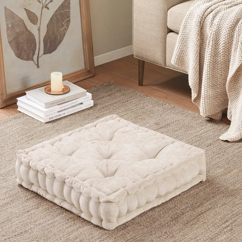 Poly Chenille Square Floor Pillow Cushion Ivory Soft Comfortable jla