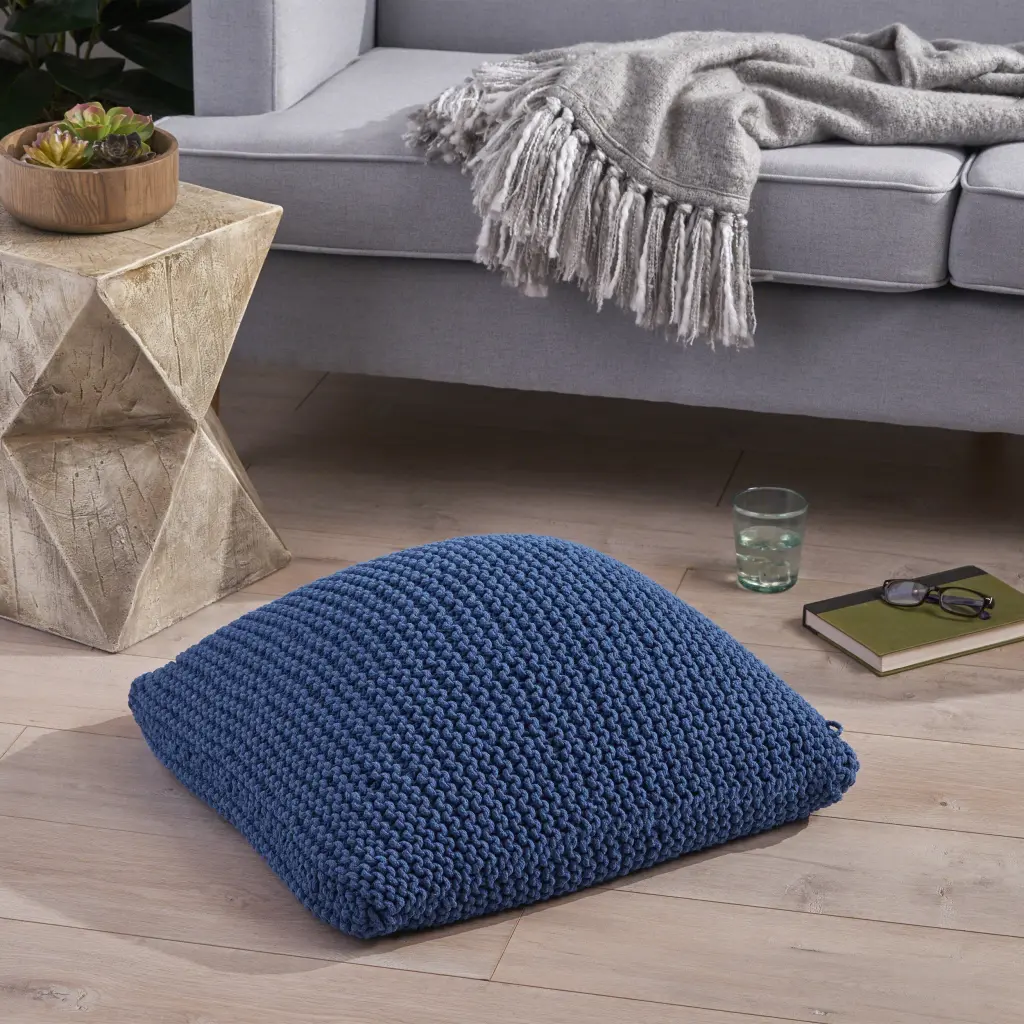 Knitted Floor Cushion Navy Cotton Large Floor Pillow nh-sunfay