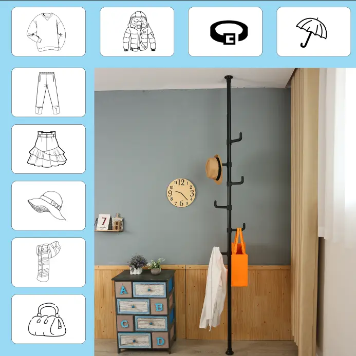 Customizable Laundry Pole Clothes Drying Rack Floor to Ceiling Coat Hanger DIY grainbuds-y