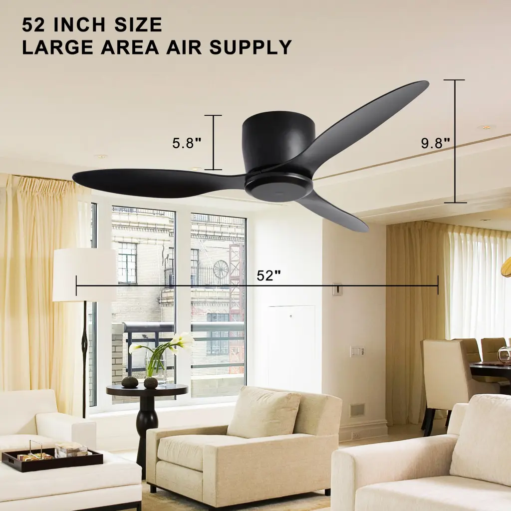 52 Inch Flush Mount Ceiling Fan Without Light 3 Reversible Blades 6 Speed Motor hc ceiling fan with light
