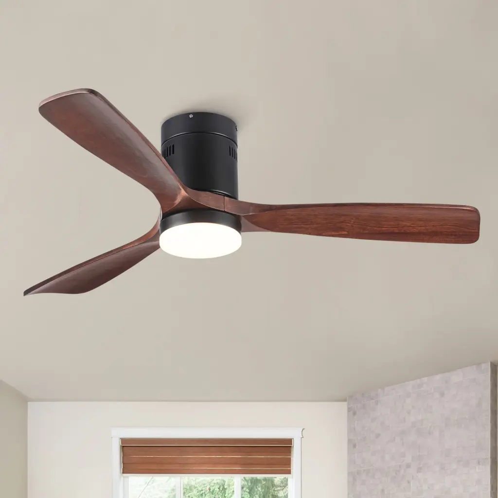 Flush Mount Ceiling Fan Merged LED Light Solid Wood Blades - Modern Energy Efficient Fan yuhao w1367