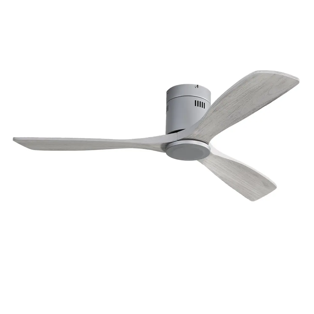 52 Inch Flush Mount Ceiling Fan 3 Carved Timber Blades Noiseless Reversible Motor ceiling fan with light
