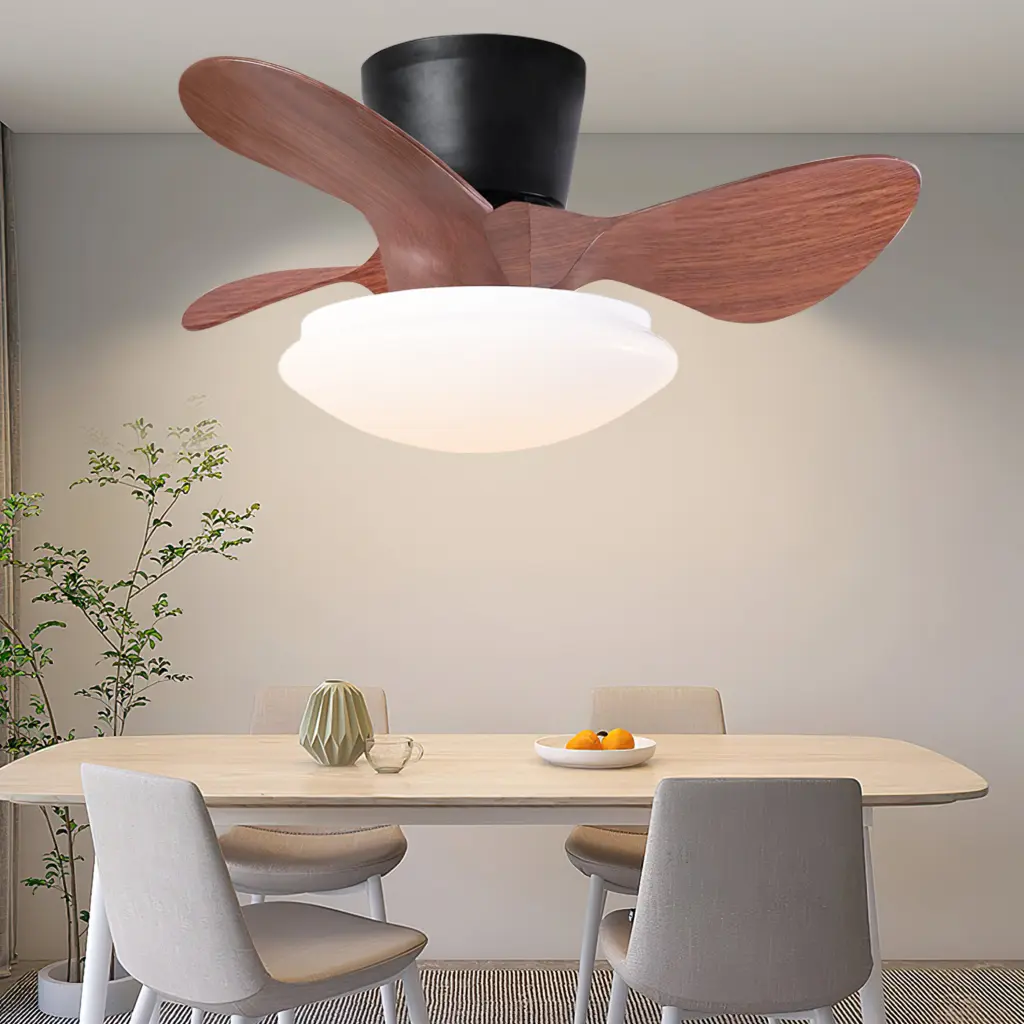 24 Inch Walnut Small Ceiling Fan Lights and Remote LED 18W Modern Flush Mount hc ceiling fan