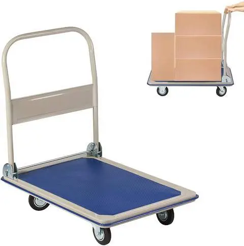 Folding Platform Shopping Basket Heavy Duty Hand Truck Blue Alloy Metal w2181