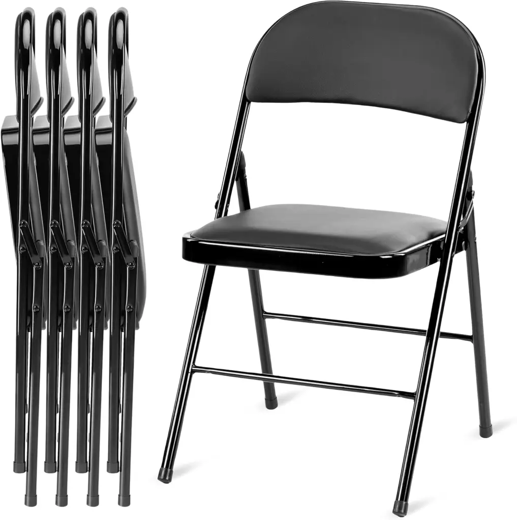4 Pack Folding Chairs Leather Padded Cushion Seats Long-Lasting Metal Frame w1134dhs