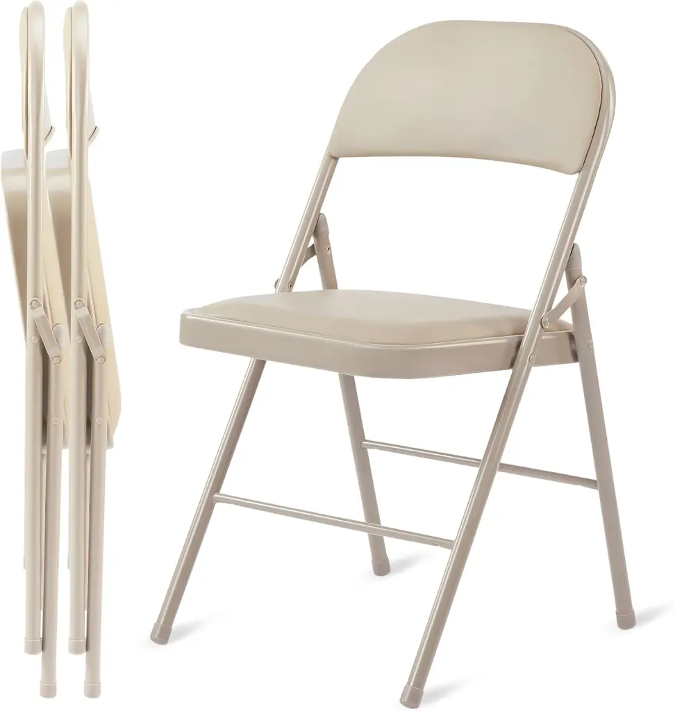 2 Pack Folding Chairs Leather Padded Cushion Seats & Long-lasting Metal Frame w1134dhs