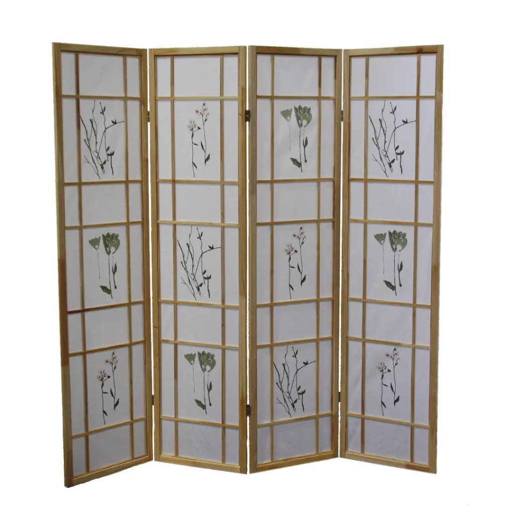 70 Inch Tall 4 Panel Shoji Screen Room Divider Natural Timber Brown california home
