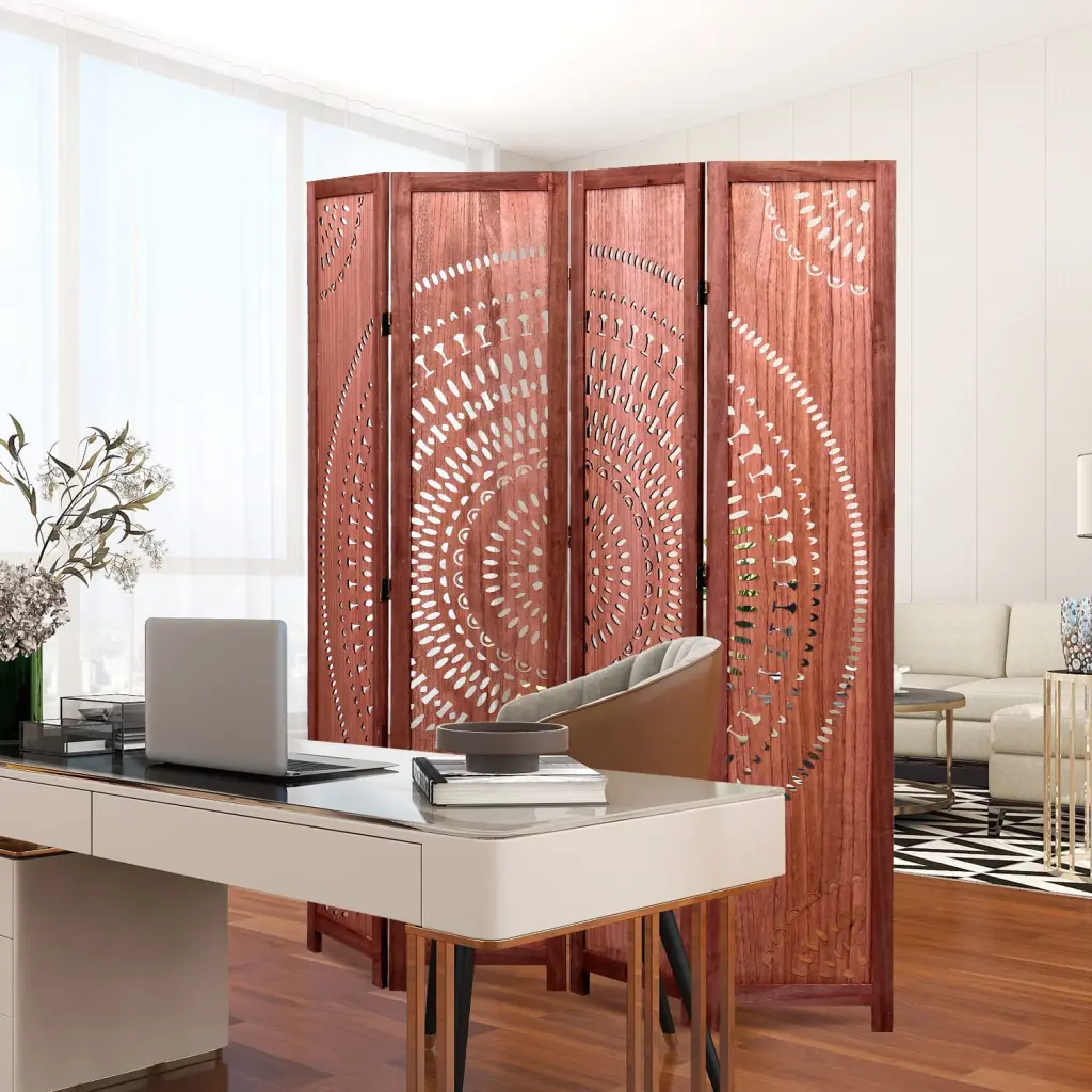 55.2 Inch W X 65 Inch H 4 Panel Solid Timber Folding Room Divider Brown Privacy Screen gardenia home furnishings