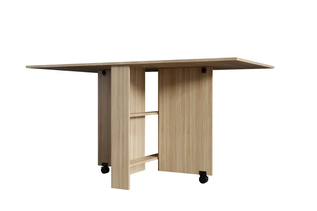 DFW Folding Dining Table Wheels and Storage dawn forest wood