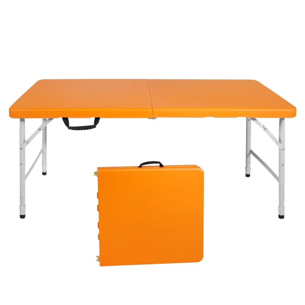 4Ft Orange Folding Table Indoor Outdoor Travel Friendly Maximum Weight 135Kg mgsport