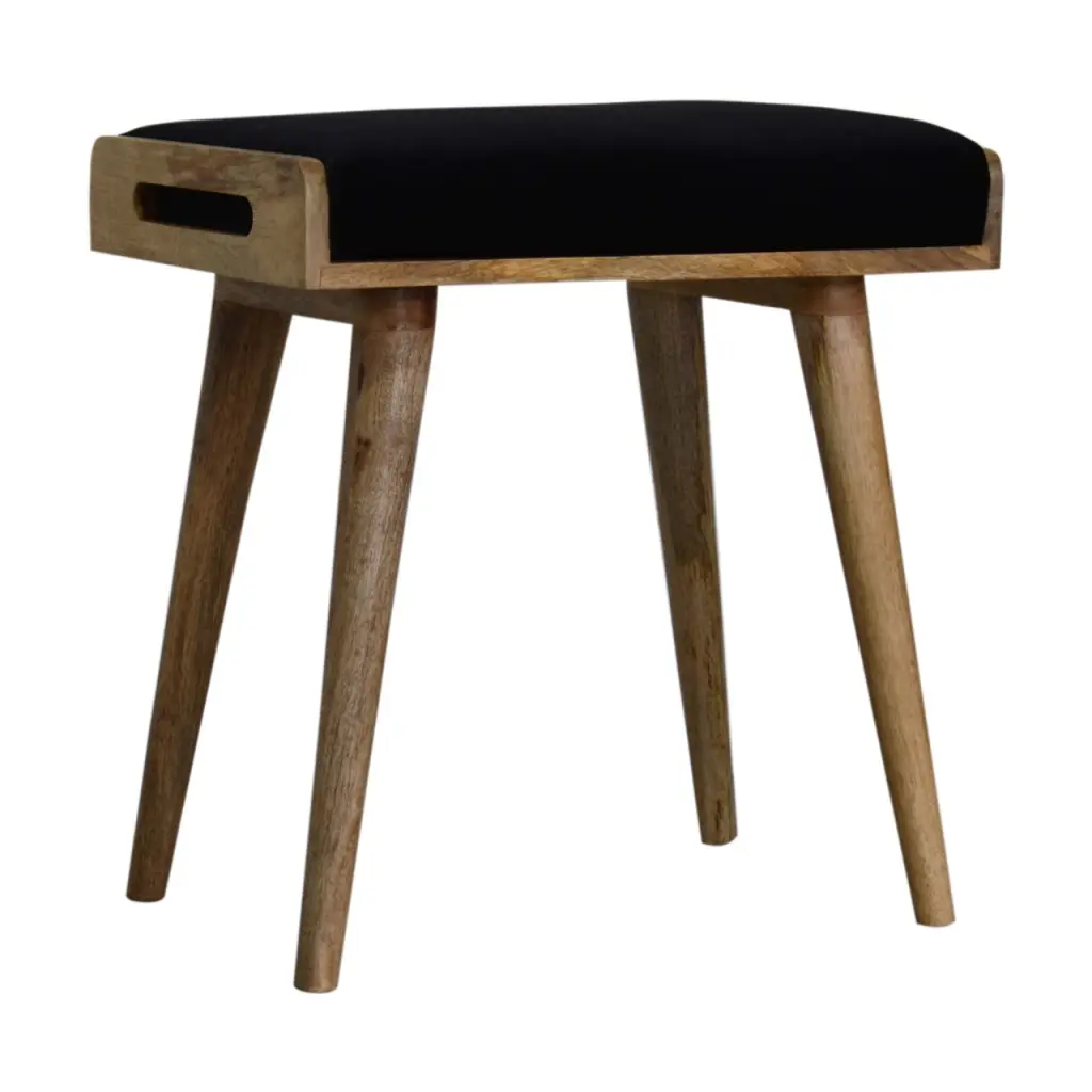 Black Velvet Tray Style Footstool Black Foam and Wood Material artisan furniture