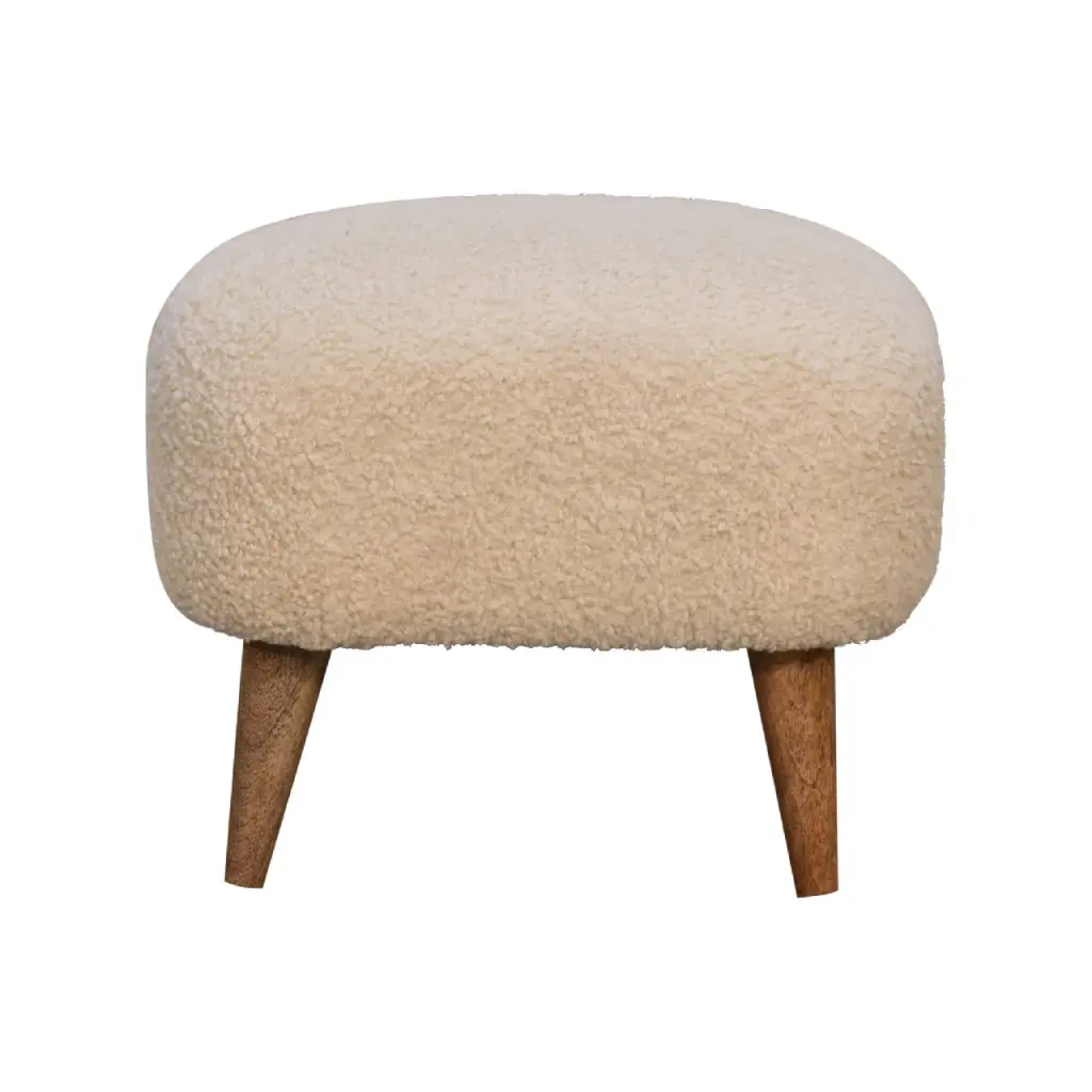 Boucle Cream Square Footstool Light Brown Cotton Fabric artisan furniture