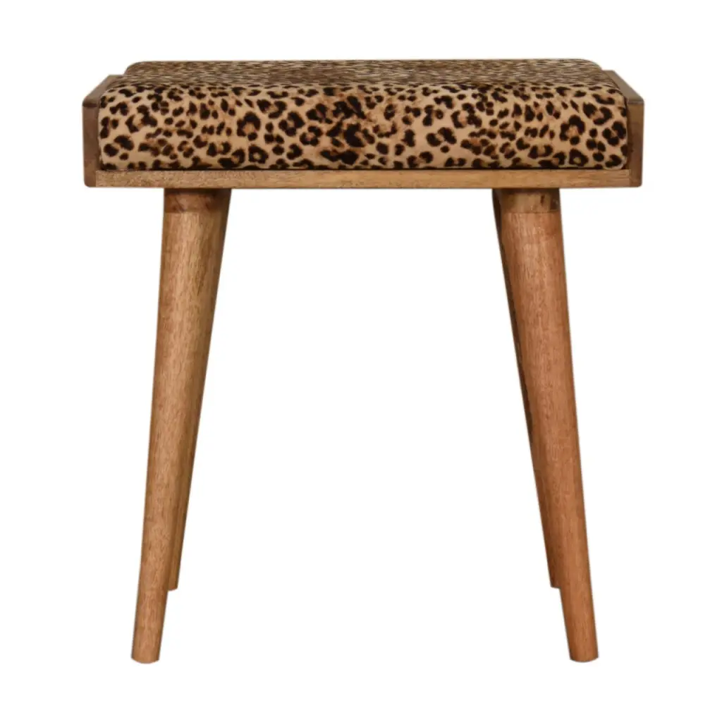 Solid Timber Leopard Velvet Tray Style Footstool Brown Oak Light Brown artisan furniture