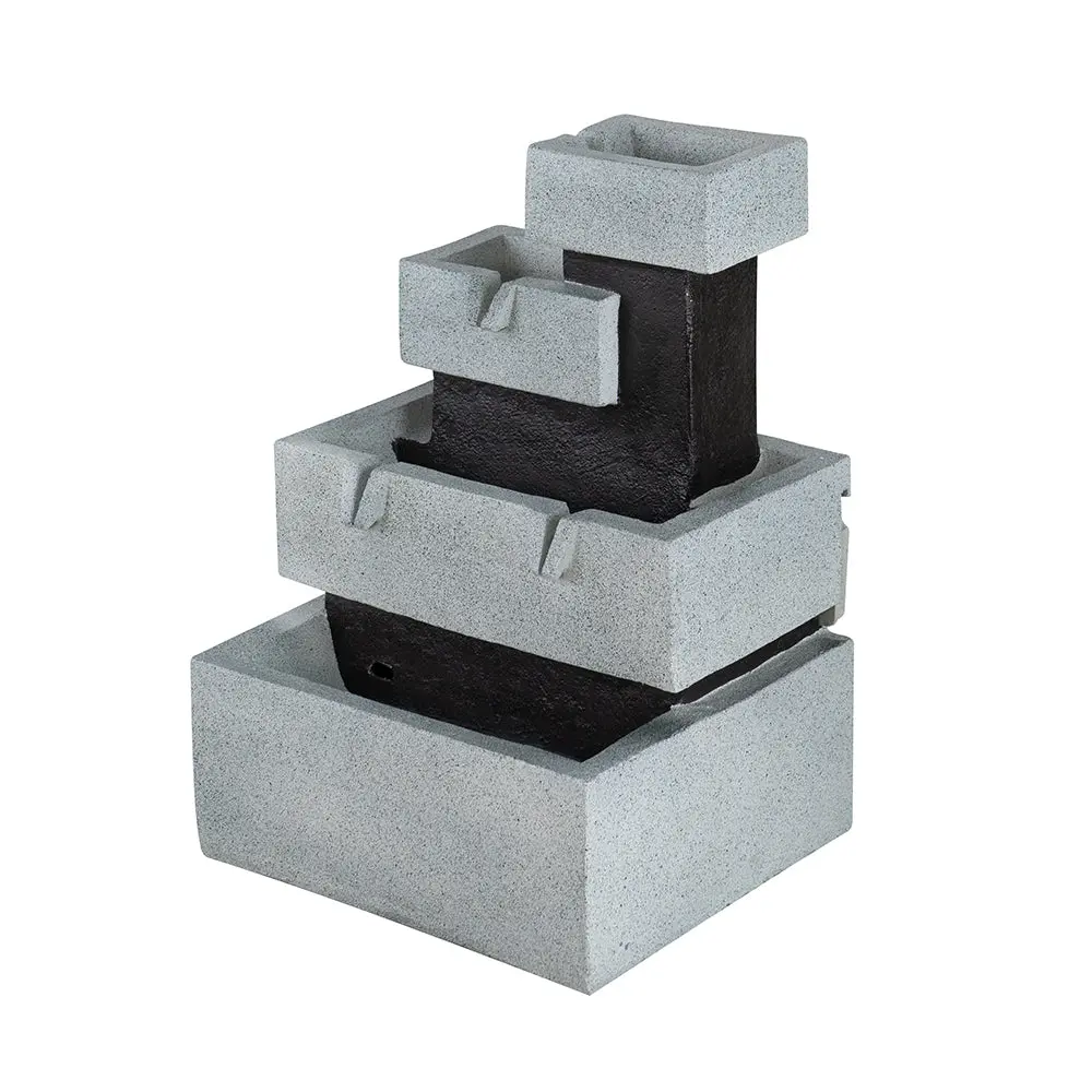 13.6X15.7X22.4 Inch Decorative 4 Tier Gray and Black Block Fountain LED Lights w2078