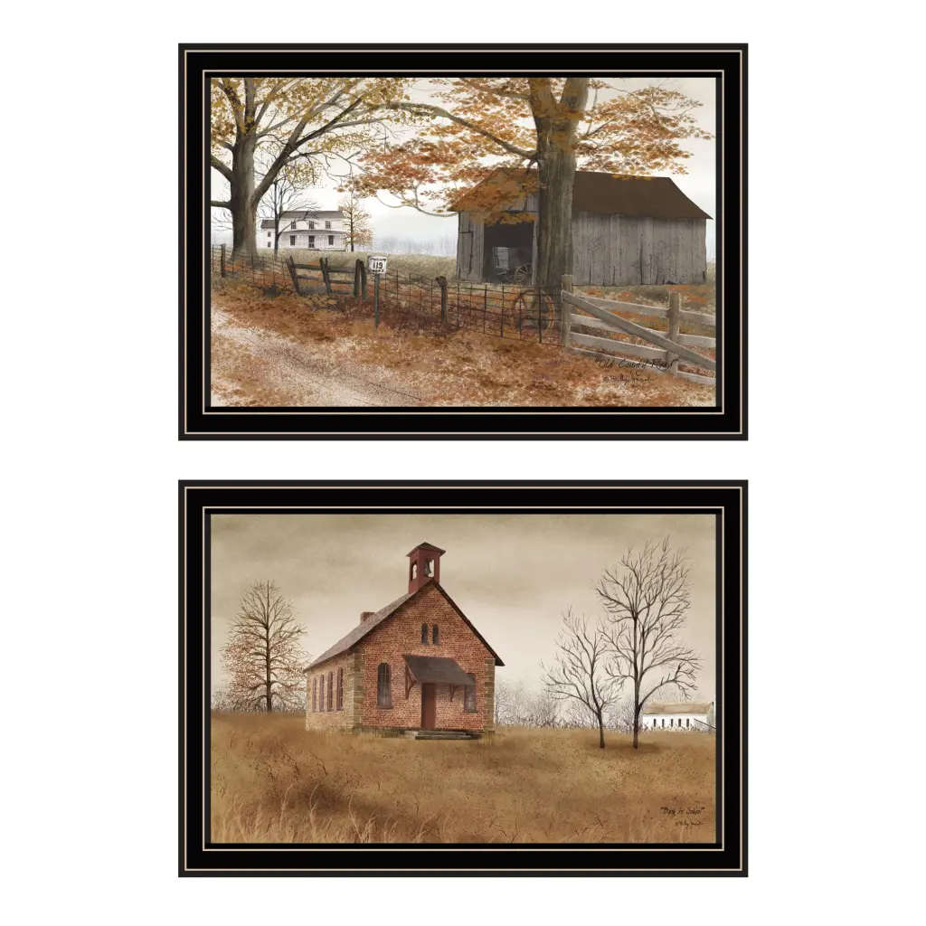 2 Piece Vignette Back To School Old Country Road Black Framed Wall Art trendy decor 4u