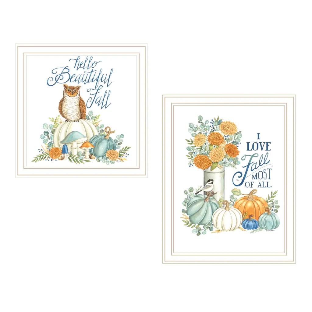 2 Piece Vignette I Beautiful Fall Most All White Framed Wall Art trendy decor 4u