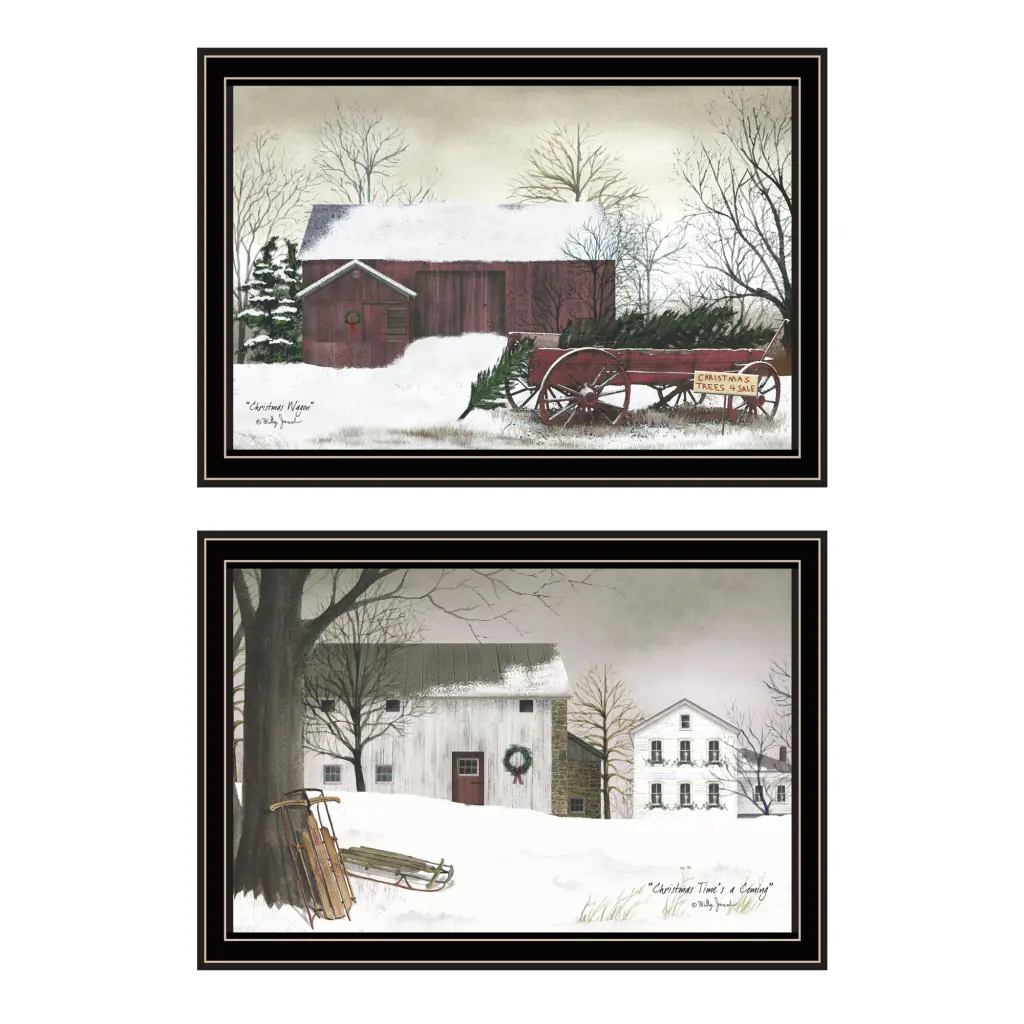 2 Piece Vignette Christmas Time Family Black Framed Wall Art trendy decor 4u