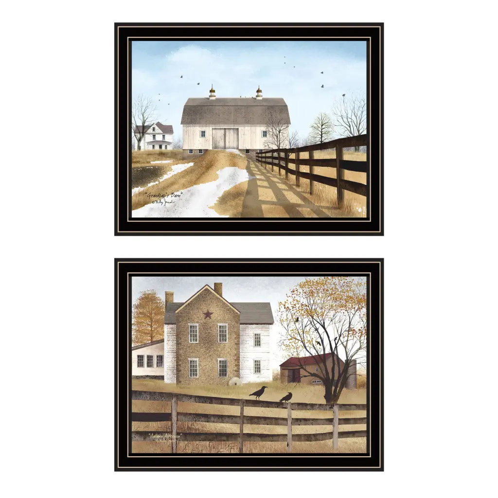 2 Piece Vignette Grandpa's Barn, Autumn Afternoon Black Framed Wall Art trendy decor 4u