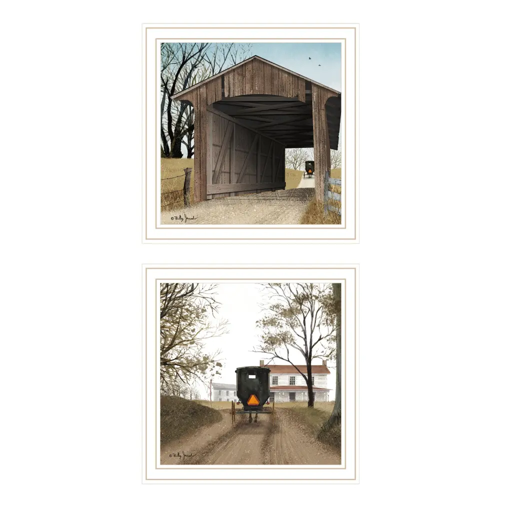 2 Piece Vignette Headin' Home, Miller's Creek Bridge White Framed Wall Art trendy decor 4u