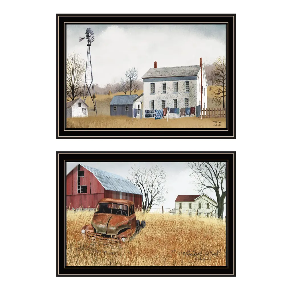 2 Piece Vignette Washday And Granddad's Old Truck Black Framed Wall Art trendy decor 4u