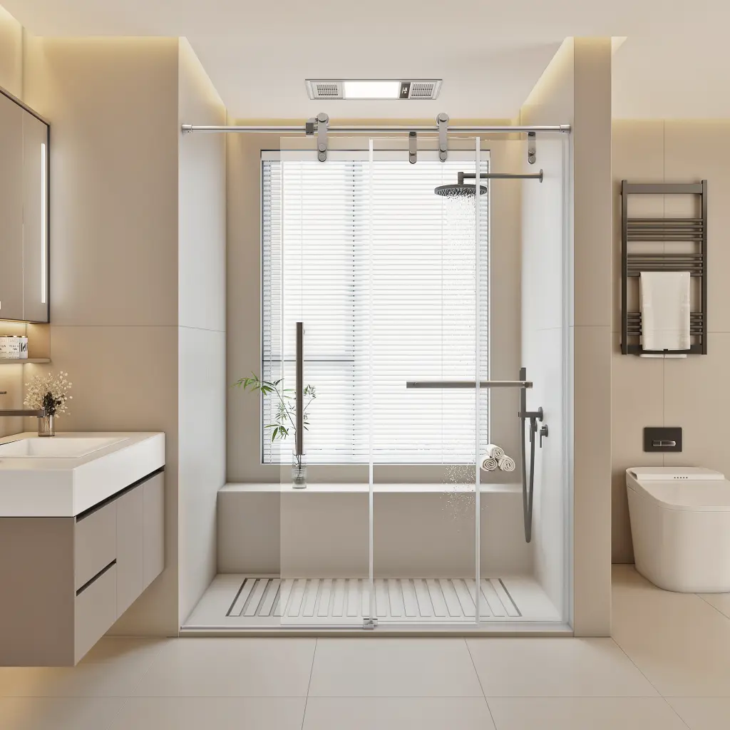 56 60 W X 76 H Frameless Shower Door Single Sliding Bathroom Door bathininc