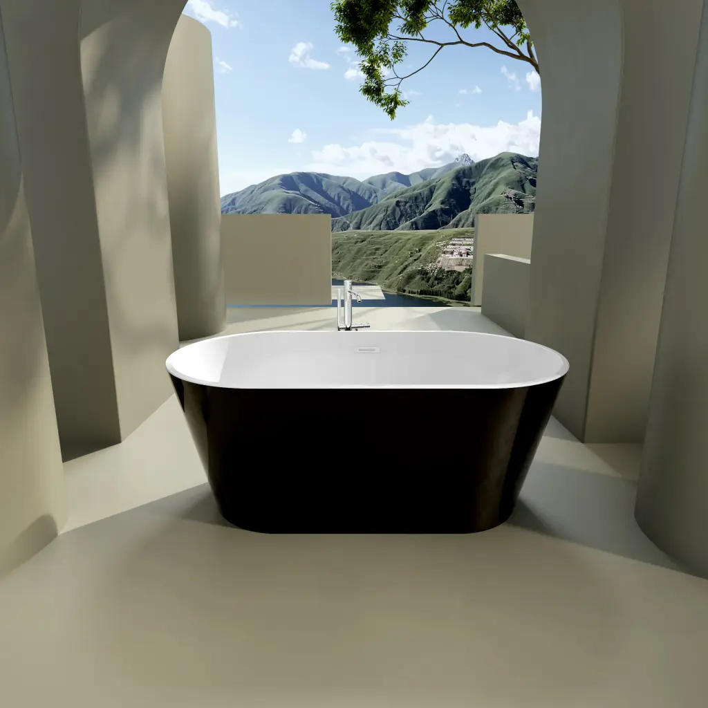 60 Inch Acrylic Freestanding Soaking Bathtub Chrome Overflow and Drain bathin