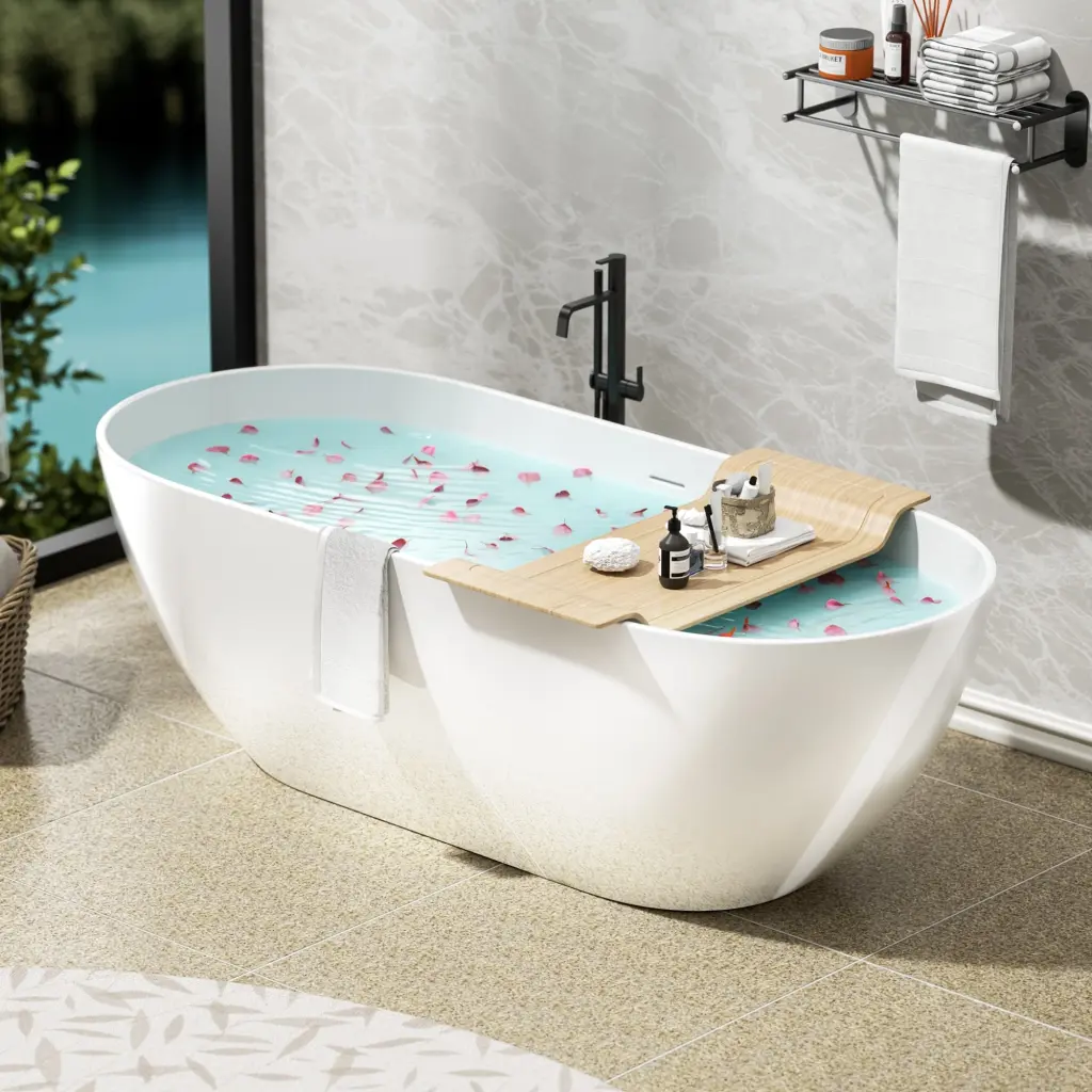 63 Inch Freestanding Solid Surface Bathtub Engineered Marble Resin bathin