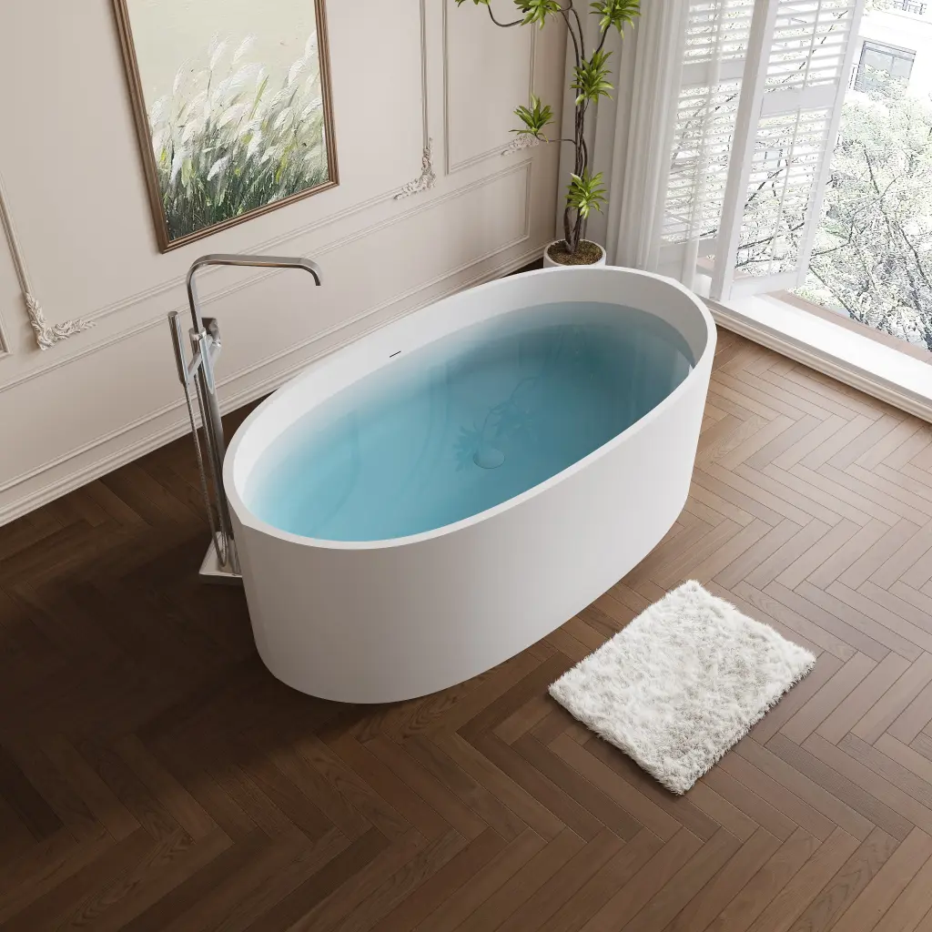 65 Inch Freestanding Solid Surface Bathtub Marble Resin Freestanding Bath Bathroom Fixture bathin