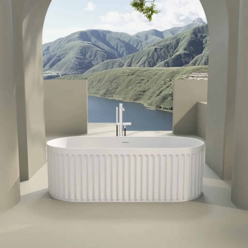 Premium Artisan Made Stone Resin Freestanding Soaking Bathtub Overflow bathininc