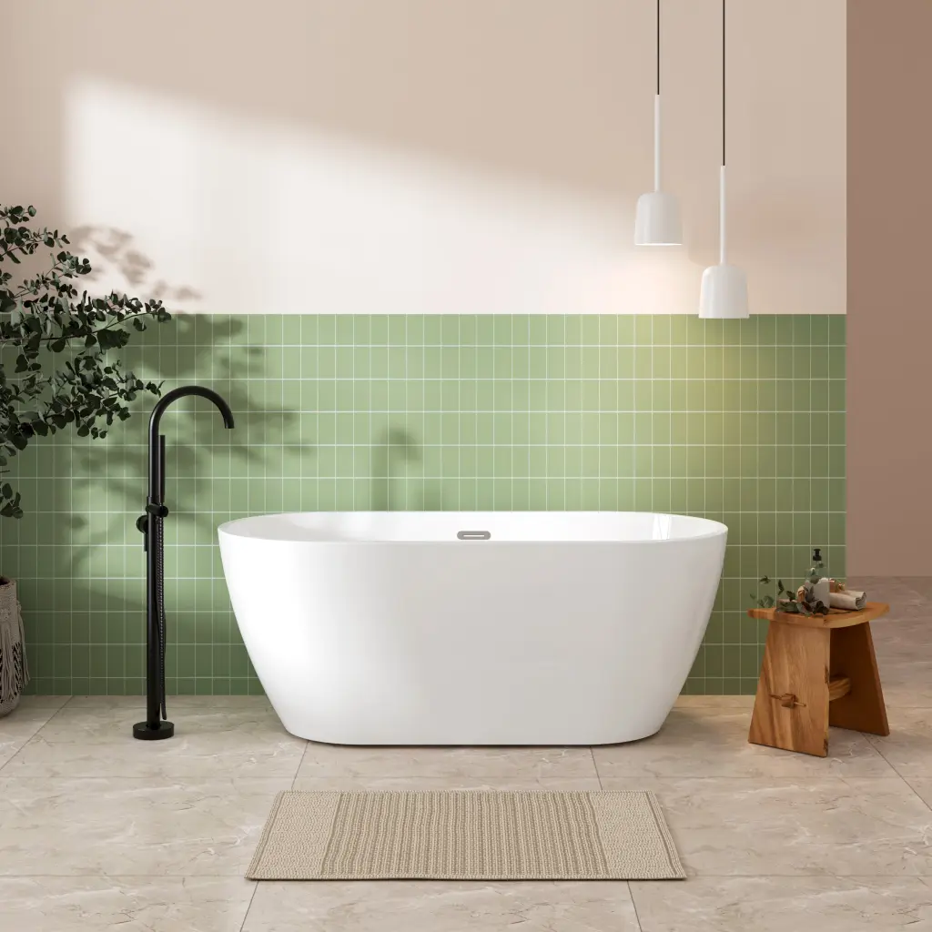 59" Glossy Acrylic Freestanding Soaking Bathtub Classic Slotted Design rnb