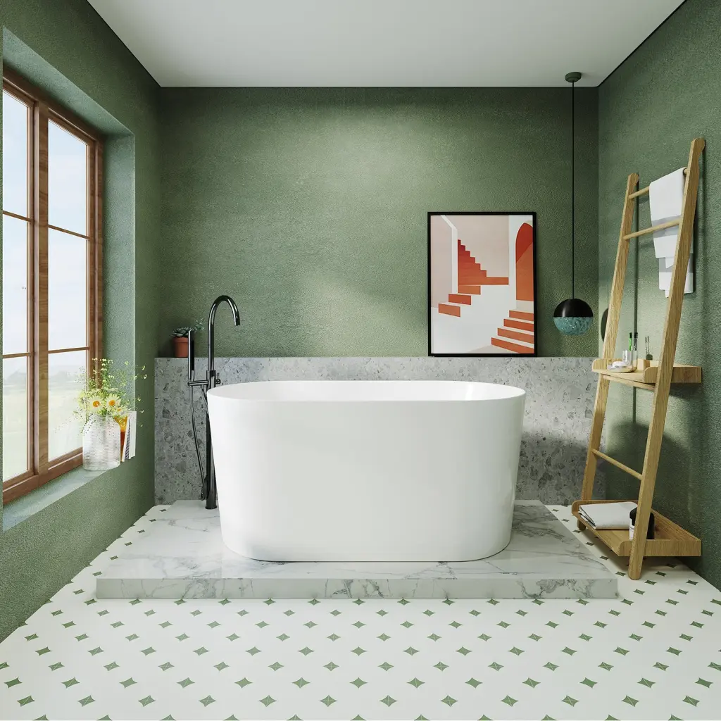 55 Inch Acrylic Freestanding Bathtub Small Soaking Tub Glossy White Toe Tap rnb