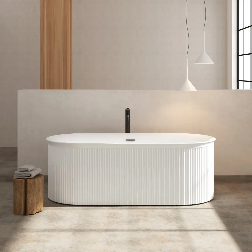 67 Inch Acrylic Freestanding Bathtub Soaking Tub Fluted Style Glossy Finish rnb