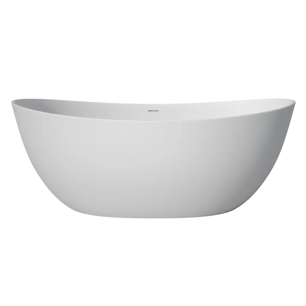 1650mm Free Standing Artificial Marble Solid Surface Bathtub White Oval Soaking Tub vovica