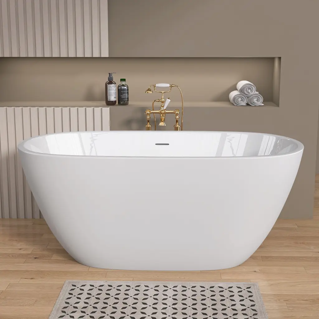 55 Inch Acrylic Freestanding Bathtub Contemporary Soaking White Tub Non Slip Base w988