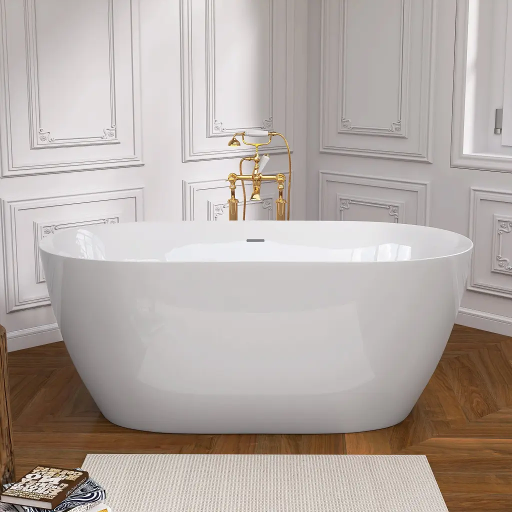 55 Inch Acrylic Freestanding Bathtub Contemporary Soaking White Tub Drain w988