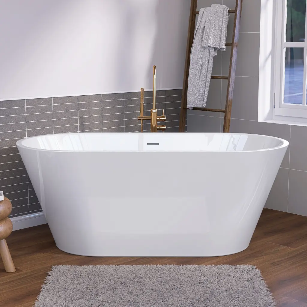 55 Inch Acrylic Freestanding Bathtub Contemporary Soaking White Tub w988