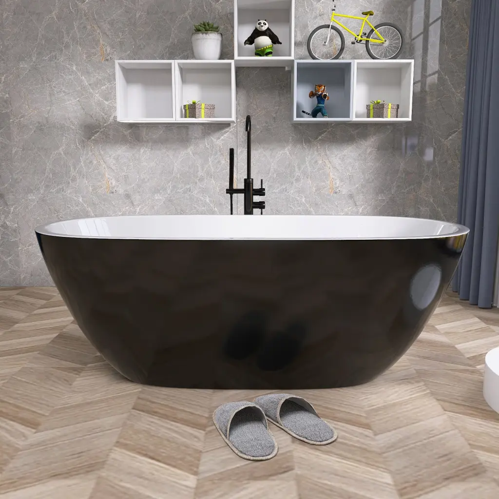 65 Inch Acrylic Free Standing Tub Classic Oval Shape Soaking Tub Adjustable w995 bestgo