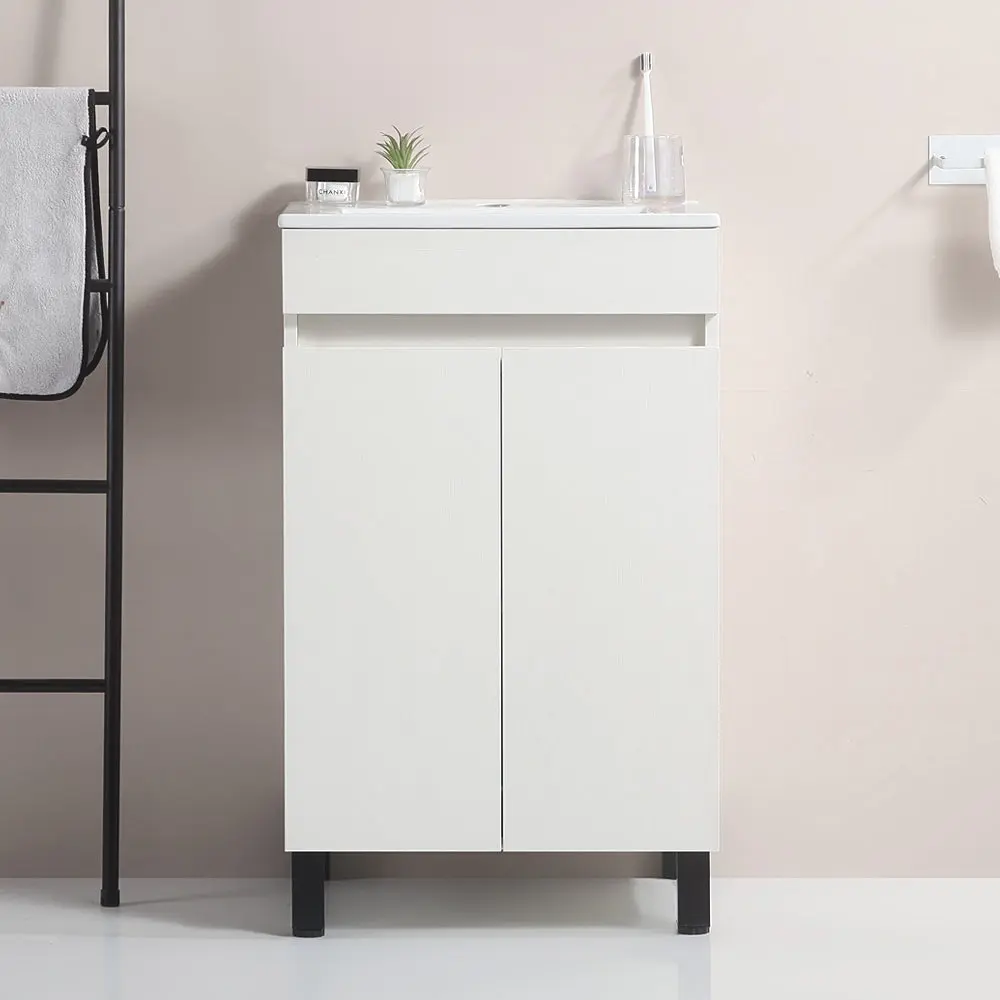 20 Inch White Bathroom Cabinet Black Tripod Ceramic Sink White Solid gf