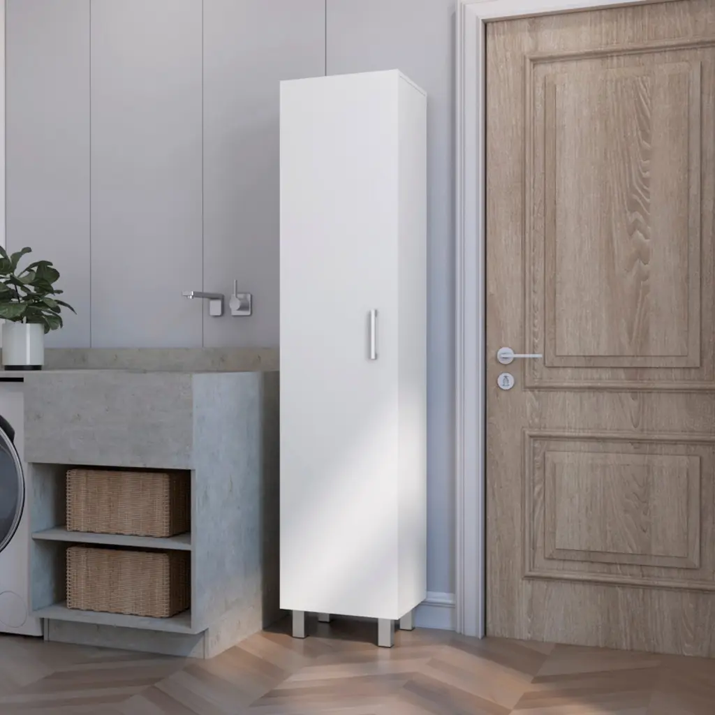 Clarno Tall Storage Cabinet Single Door and Broom Hangers Freestanding Organizer rta muebles colombia